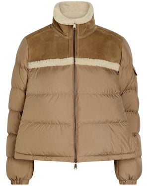 Moncler Stand-Collar Patchwork Short Down Jacket - Natural
