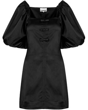Ganni Satin Short Dress - Black