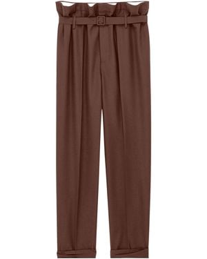 Saint Laurent Pantalon Paperbag En Mohair Et Laine - Brown
