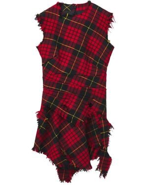 McQueen Distressed Tartan Mini Dress - Red