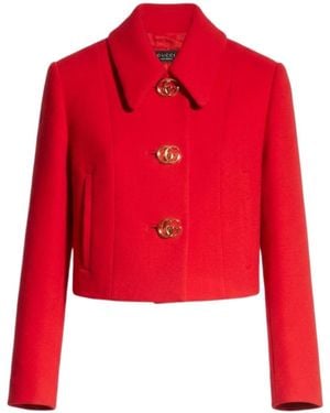 Gucci Crêpe Wool Jacket With Double G Button - Red