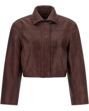 ROTATE BIRGER CHRISTENSEN Boxy Square Leather Jacket - Brown