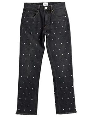 Isabel Marant Straight-Leg Cropped Jeans With Frayed Raw Hem - Gray