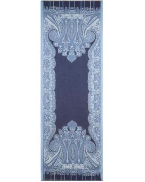Etro Chevron Modal And Cashmere Scarf With Paisley Motif - Blue