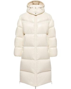 Moncler Harfang Hooded Long Down Coat - White