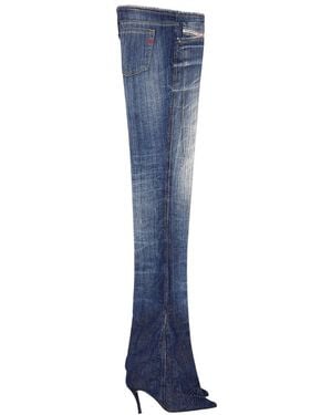 DIESEL Heeled Low-Rise Bootcut Distressed Jeans - Blue