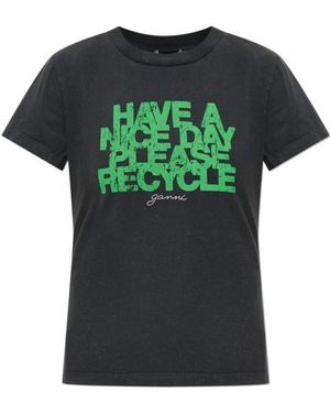 Ganni T-Shirt With Print - Green