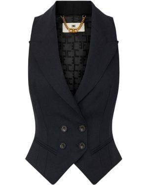 Elisabetta Franchi Double-Breasted Lettering-Print Waistcoat - Black