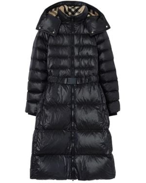Burberry Long Nylon Hooded Puffer Coat - Black