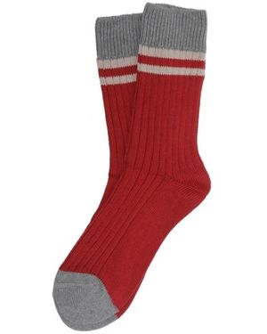 Brunello Cucinelli Ribbed-Knit Striped Socks - Red