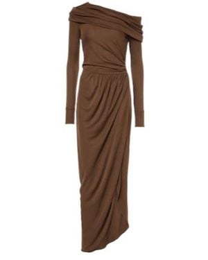 Oscar de la Renta Off-Shoulder Jersey Gown - Brown