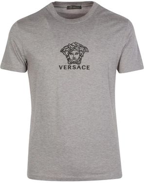 Versace Logo Logo T-Shirt With Round Neck - Grey