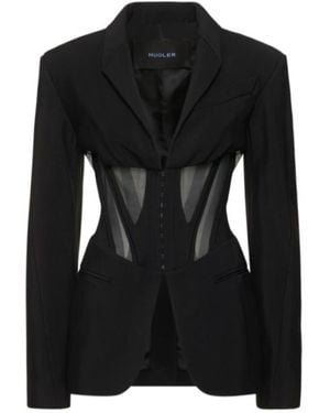 Mugler Twill Sheer Insert Corset Jacket - Black