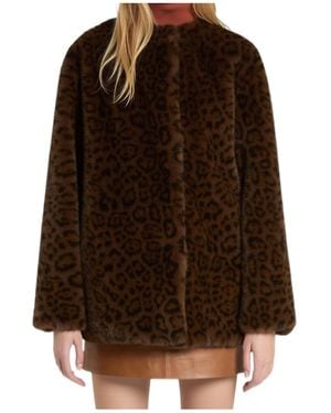 Marella Leopard-Print Long-Sleeve Faux Fur Coat - Brown