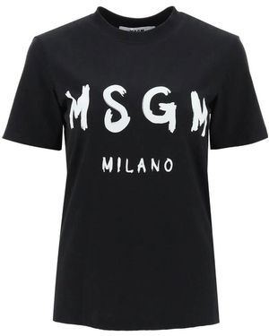 MSGM Graffiti Logo-Print T-Shirt - Black