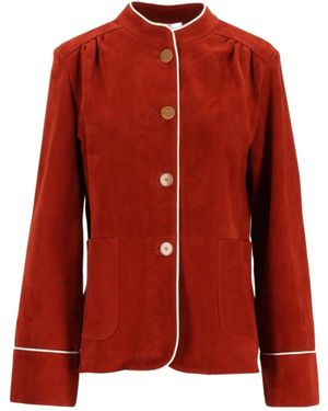 forte_forte Contrast Piped Band Collar Jacket - Red