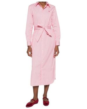 Polo Ralph Lauren Striped Belted Midi Dress - Pink