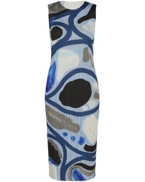 Pleats Please Issey Miyake Roll Abstract-Print Midi Dress - Blue