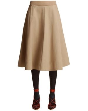 KHAITE Renta A-Line Twill Midi Skirt - Natural