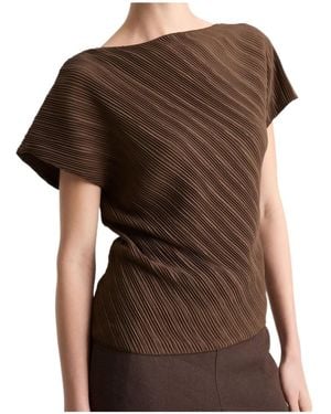 Vince Pleated Cap-Sleeve Top - Brown