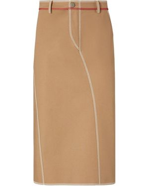 Fendi Logo Embroidered Midi Skirt - Natural