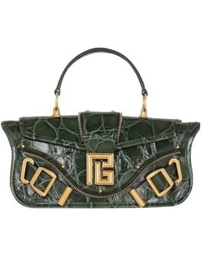 Balmain Blaze Crocodile Shoulder Bag - Green