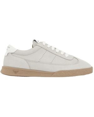 Emporio Armani Nubuck Trainers With Perforated Details And A Rubber Sole - White