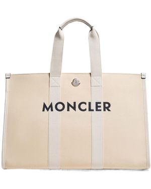 Moncler Logo Detailed Top Handle Bag - Natural