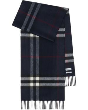 Burberry Checked Fringed Scarf - Blue