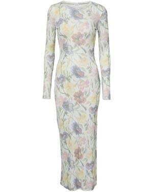 Loewe Ribbed Floral-Print Silk-Blend Midi Dress - White