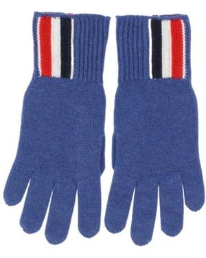 Thom Browne Rwb Intarsia Knitted Striped Gloves - Blue