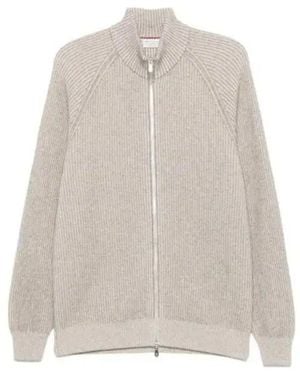 Brunello Cucinelli Ribbed-Knit Cashmere Cardigan - White