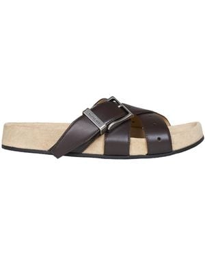 Balenciaga Slip-On Buckle Sandals - Brown