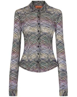 Missoni Striped Metallic Crochet-Knit Shirt - Gray