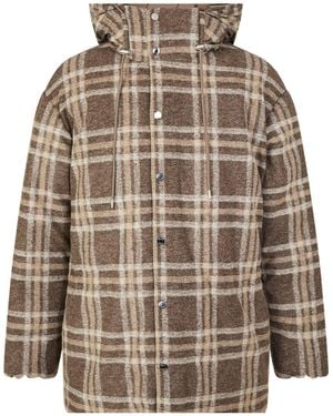 BOSS Plaid Hooded Wool-Blend Padded Coat - Brown