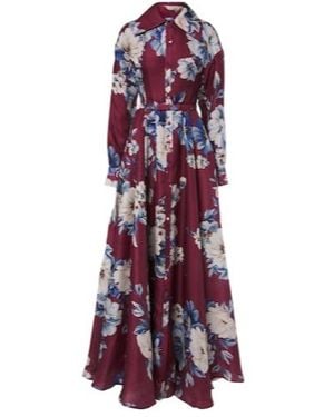 Leo Josephine Belted Floral Silk Gown - Purple