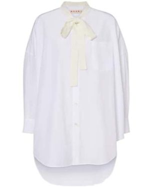 Marni Tie-Neck Cotton Shirt Dress - White