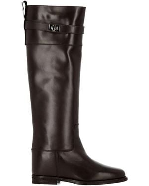 Via Roma 15 Logo Plaque Knee-High Boots - Black