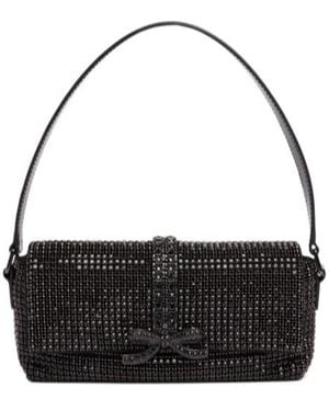 Self-Portrait Chainmail Crystal Shoulder Bag - Black