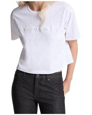MICHAEL Michael Kors Logo Studded Cotton Jersey T-Shirt - White