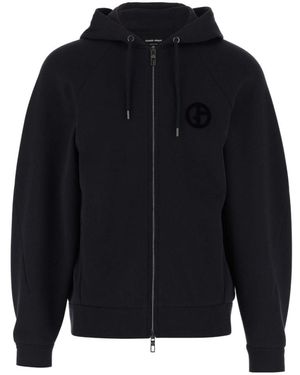 Giorgio Armani Logo Logo Hooded Sweatshirt - Blue