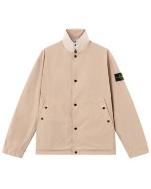 Stone Island Logo Patch Buttoned Jacket - Natural