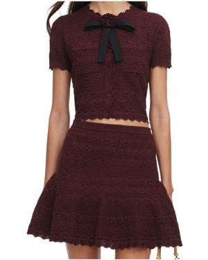Self-Portrait Scalloped-Hem Flared Mini Skirt - Purple