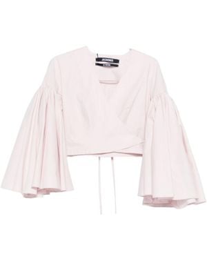 Jacquemus Wrap Bell-Sleeve Cropped Top - Pink