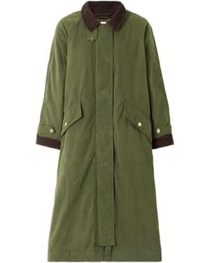 Veronica Beard Dietz Corduroy-Trimmed Waxed Cotton-Blend Coat - Green