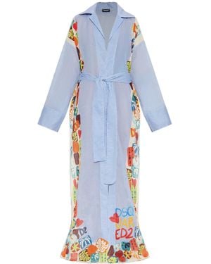 DSquared² Graphic Printed Striped Belted Kimono - Blue