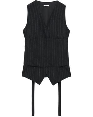 McQueen Wool Pinstripe Waistcoat - Black
