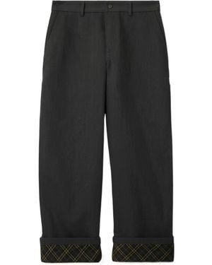 Burberry Logo Embroidered Turn-Up Cuff Trousers - Black