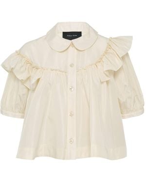 Simone Rocha Cropped Puff Sleeve Ruffle Frill Shirt - Natural