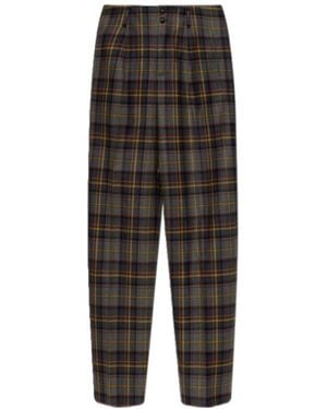 Etro Stretch Wool Pants With Check Motif - Black